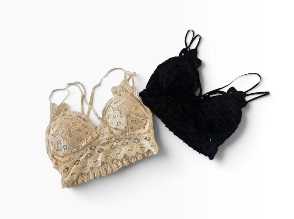Anemone Lace Racerback Bralette Bra Womans Small LOT Of 2 Black Cream #NE216